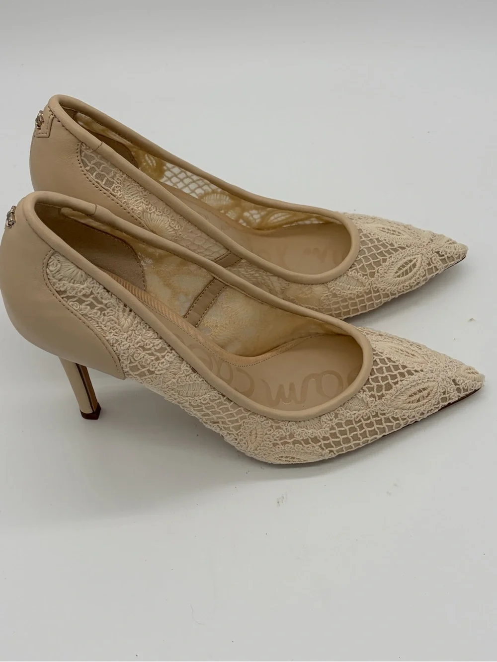Sam Edelman Beige Lace Pointed-Toe Pumps